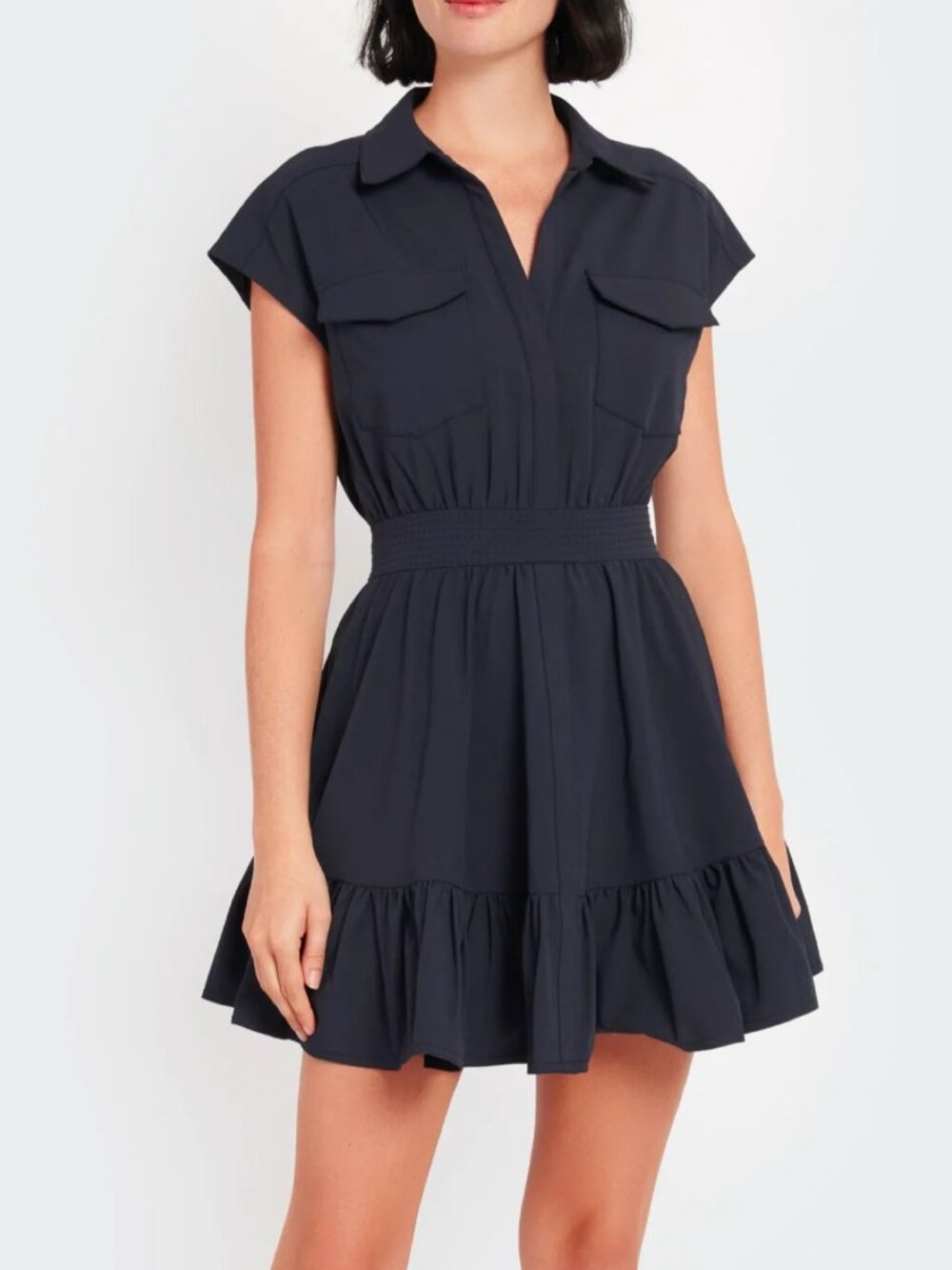 Cinq A Sept Ruthy Cap Sleeve Shirt Dress in Navy